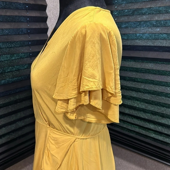 Simplee Women’s Ayla Ruffle Wrap Dress in‎ Mustard V-neck 100% Cotton SZ Small - Picture 7 of 13